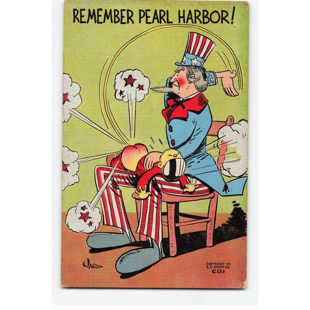 Vintage WWII Remember Pearl Harbor Uncle Sam Spanking Postcard E.C. Kropp C135